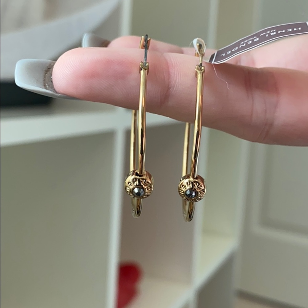 Henri Bendel Rivet Round Gold Hoops (NEVER WORN)